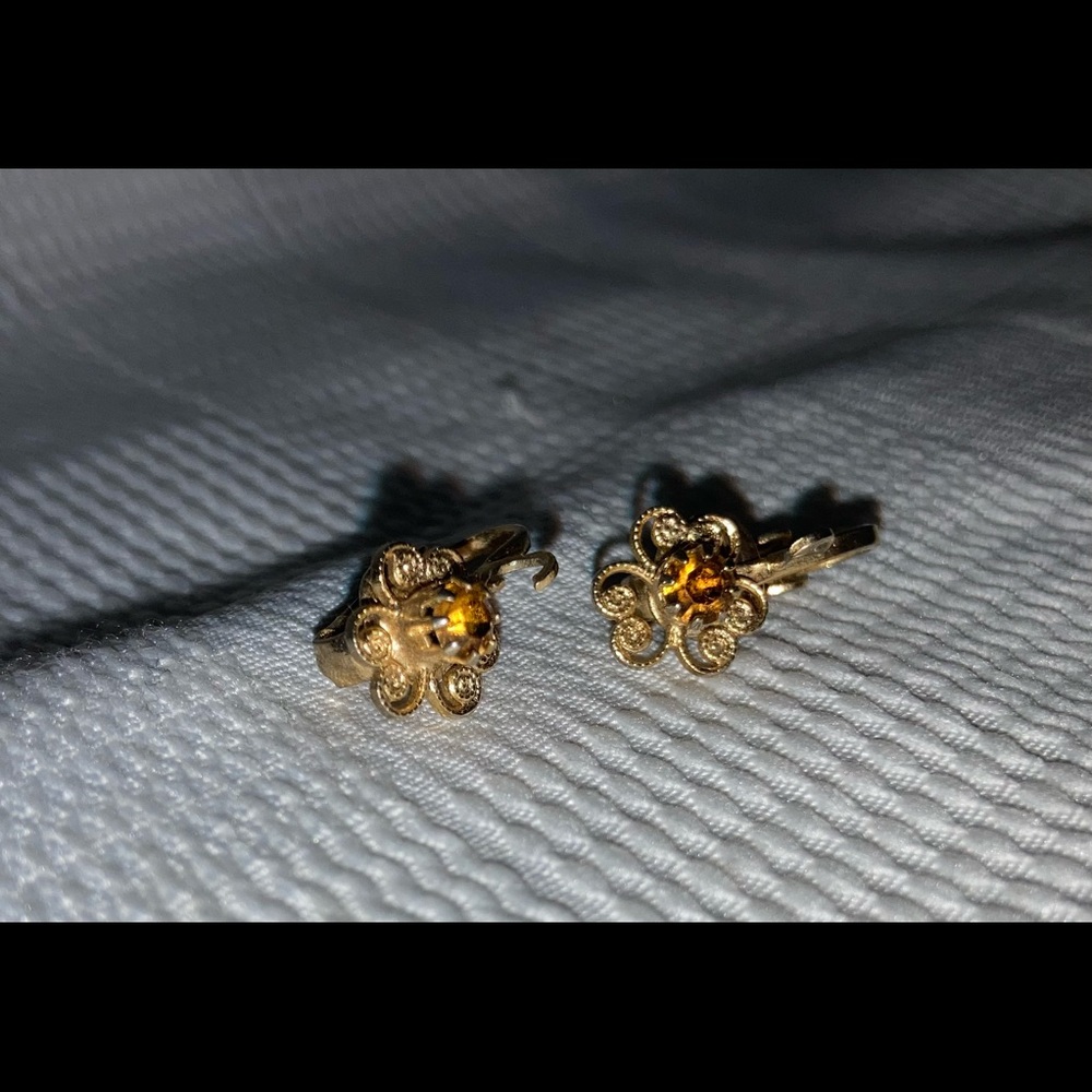 Citrine & Gold Toned Earrings (no post)